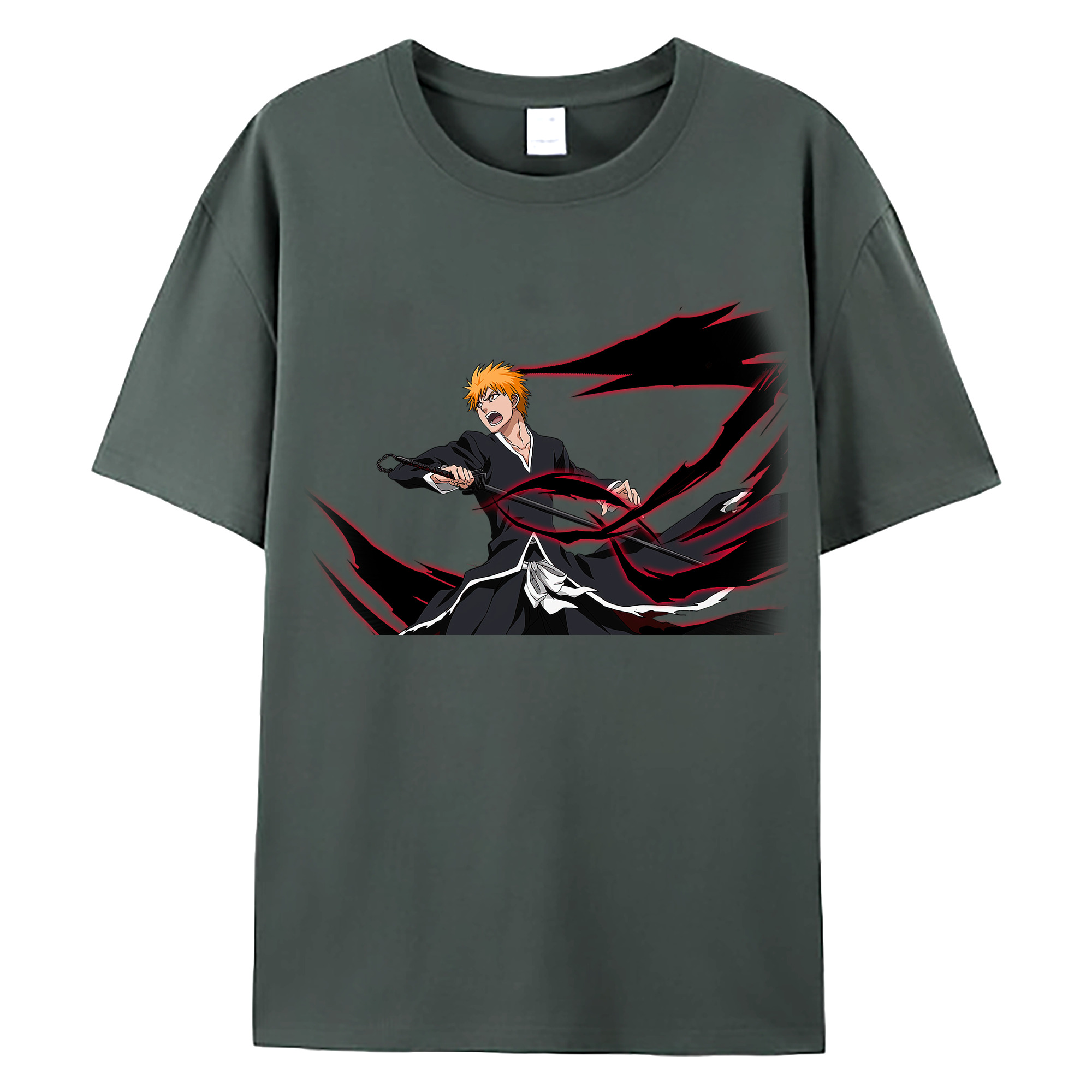 （画像用） ブリーチ 黒崎一護（くろさき いちご）BLEACH Kurosaki Ichigo 綿100％ メンズ半袖Tシャツ｜肌触りやわらか＆通気性